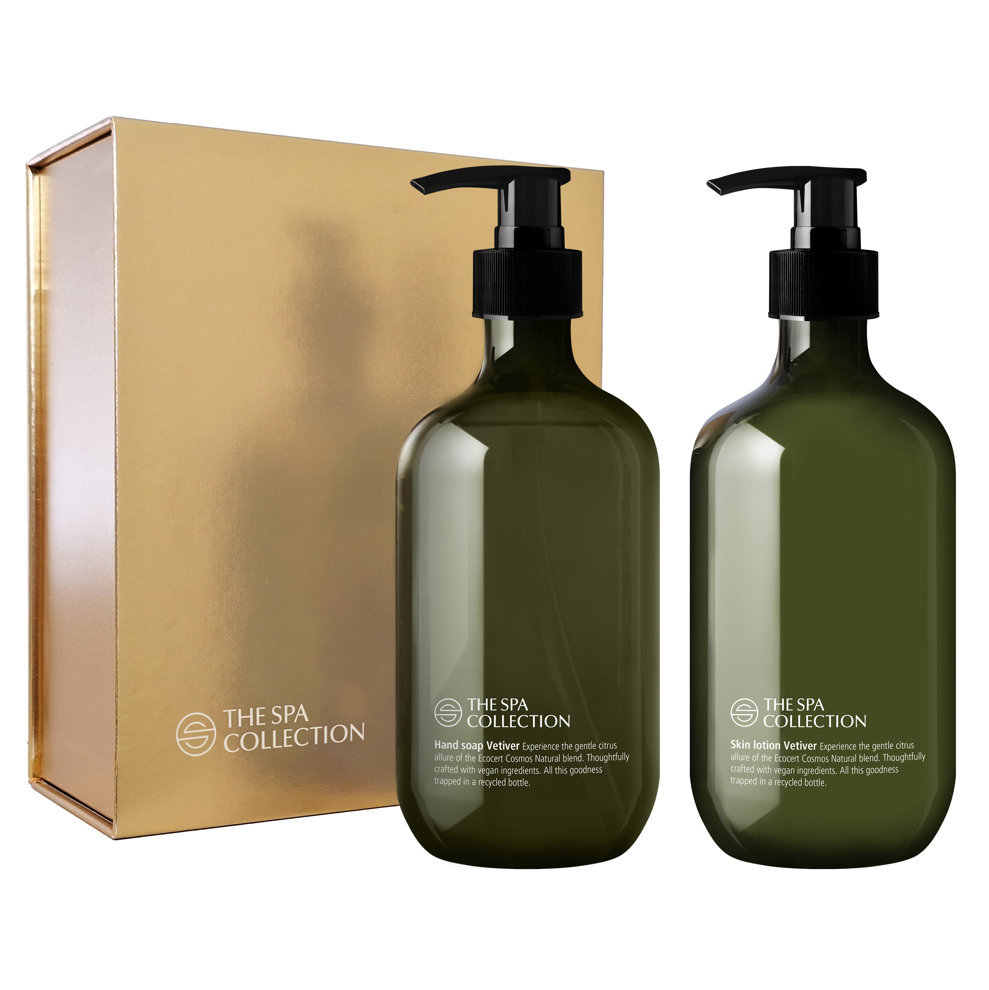 Coffret cadeau doré pour les mains - savon et lait - 2 x 475 ml - Vetiver - Ecocert Cosmos Natural
